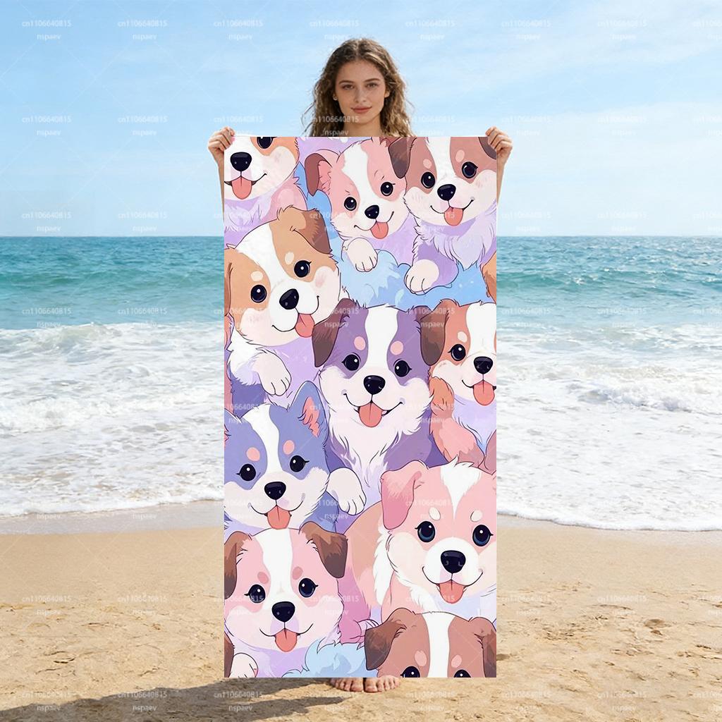 

Cute Cartoon Puppy Dog Beach Towel, Super Absorbent Quick Dry Towel for Swimming Pool Travel Vacation W30*H60(CM)