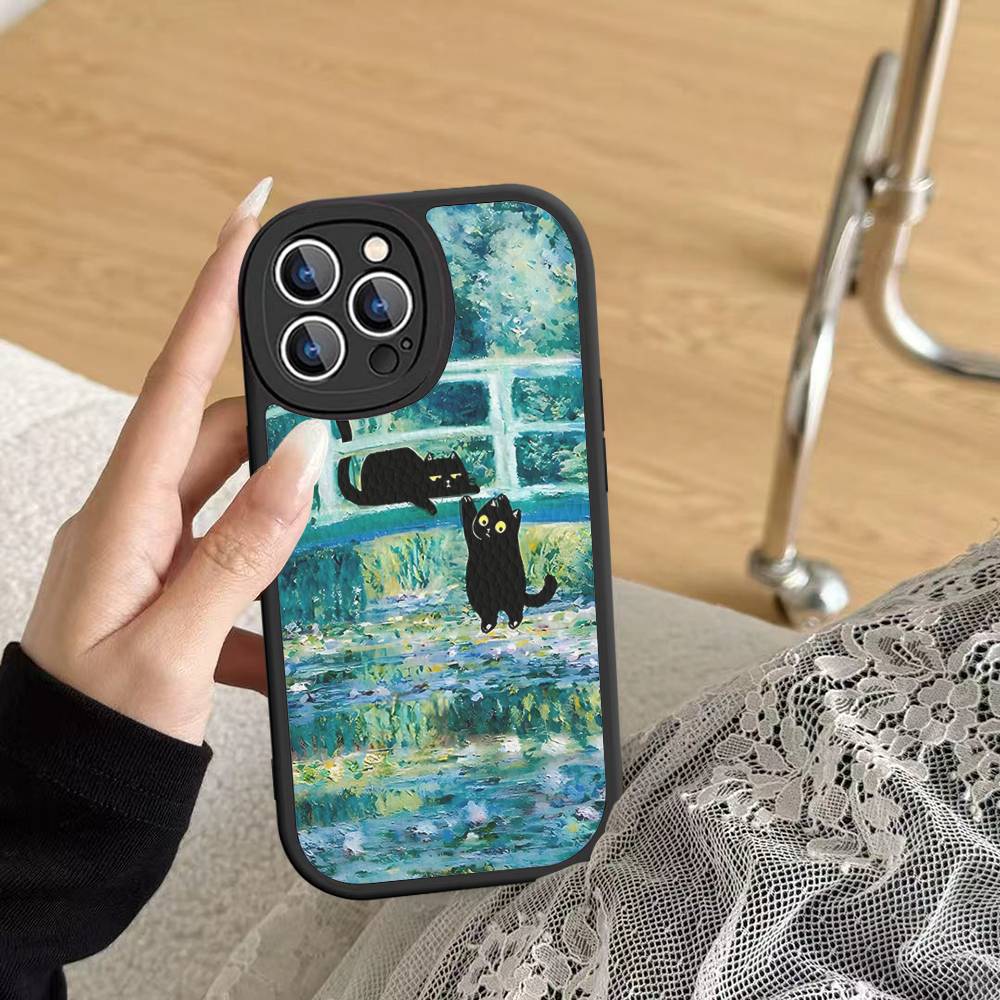 Funny Cats Van Gogh Phone Case For IPhone 16 15 14 13 Pro Max 11 12 Plus Leather Silicone Cover
