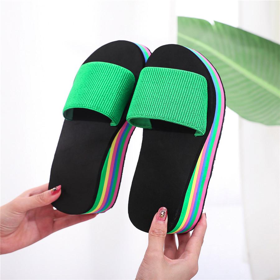 Women's Rainbow High-Heel Flip Flops: Colorful Thick-Soled Summer Beach Sandals