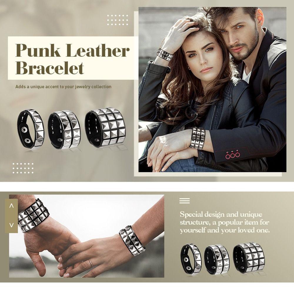 Gothic Male Spikes Rivet 1/2/3 Row Korean Hand Rope Leather Bracelet Women Bracelet Fashion Jewelry