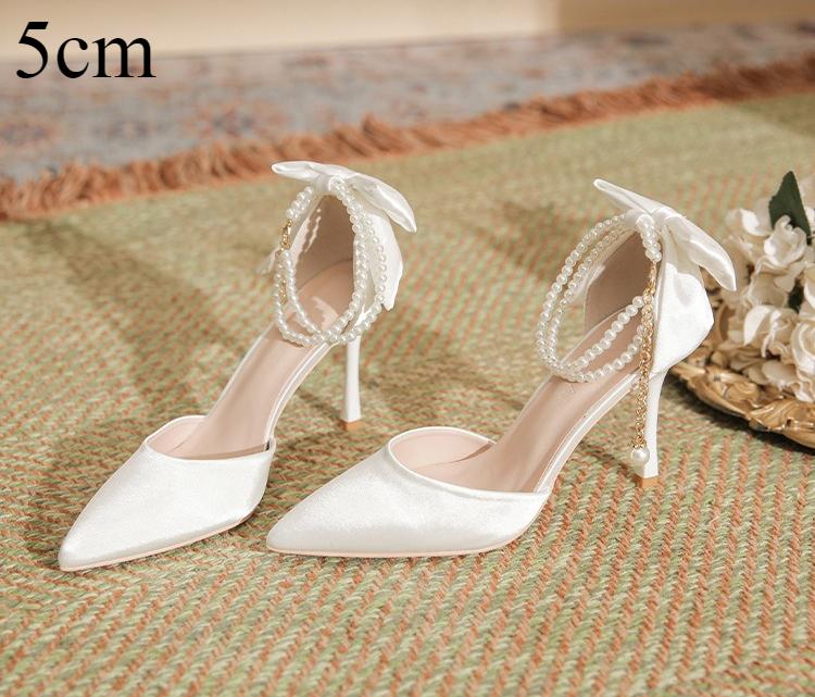 Fashion High Heeled Women's New Pointed Thin Heel Silk Satin Hollow Heel Bow High Heels Women Versatile Commuter Single Shoes for Women