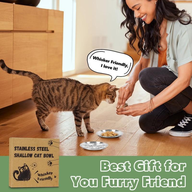 304 Stainless Steel Pet Cat Dog Tray Pet Feeder Bowl Durable Cheap Protects Cervical Vertebravels Food Grade Round Plate