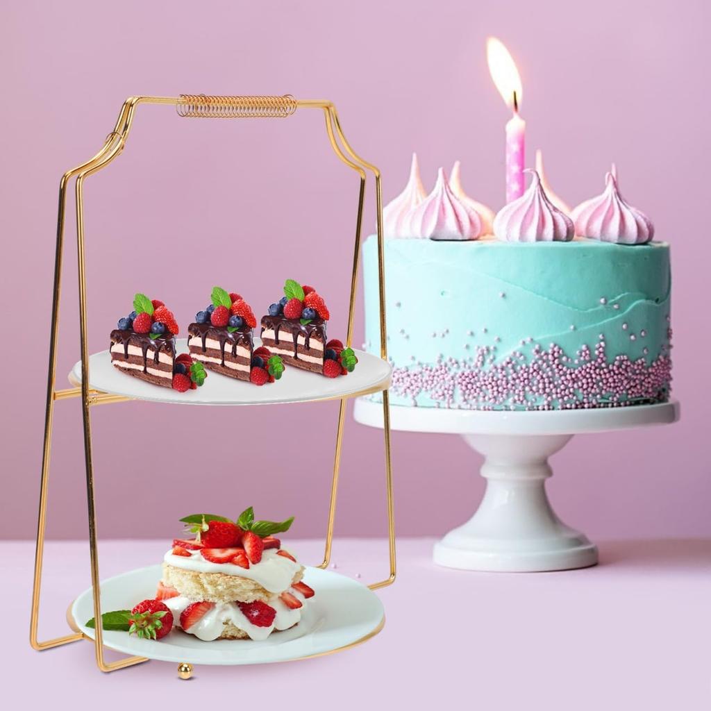 Cabilock Wedding Decor Food Server Plate Rack Double Layer Dessert Cupcake Fruit Holder Stand Round Plate Dish Display Stand for Home Shop Kitchen