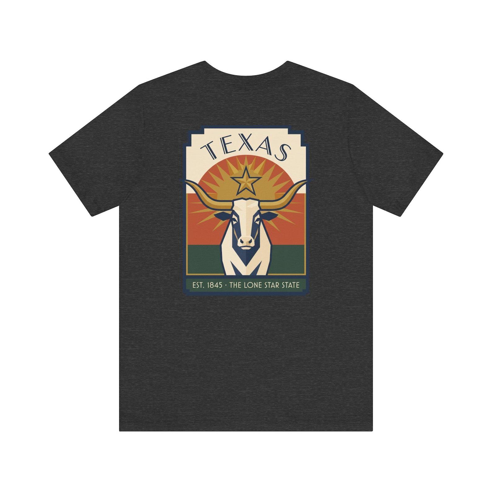 Texas Longhorn Art Deco T-Shirt | Retro Lone Star State Graphic Tee | Texas Pride Gift 4XL