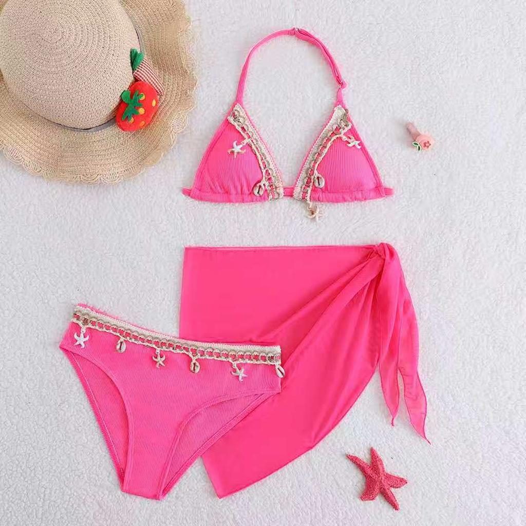 Mädchen Hochtailliertes Zweiteiliges Badeanzug-Set mit Netz-Rock-Überwurf Verstellbares Neckholder-Oberteil und Unterteil Badebekleidung für Kinder Strand Pool