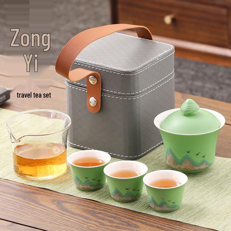 LIU Hand-Painted Travel Tea Set with Gaiwan Patterned