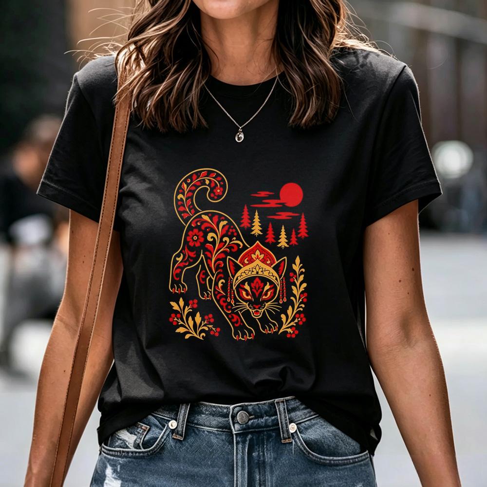 Unisex Tshirt Russian Folk Slavic Graphic Print Multiple Patterns Matryoshka Doll Letter Tee Casual Short Sleeve Cotton Tops