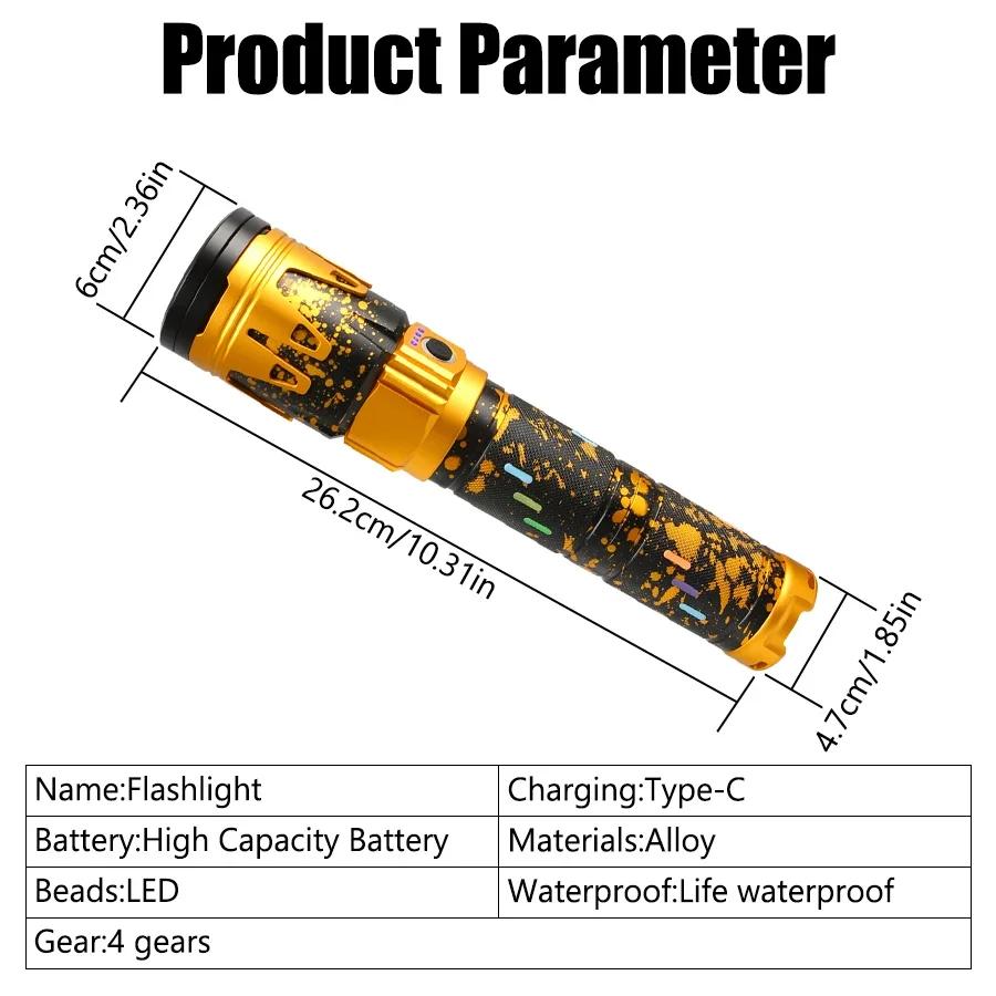 535 Tactical Led Flashlight- Rechargeable Zoomable Waterproof L ong-Range Fishing Torch with Ignition Lens for Fishing & Outdoor