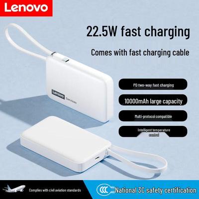 Lenovo LS102 10000mAh 22.5W Fast Charging Power Bank with Built-in Cable