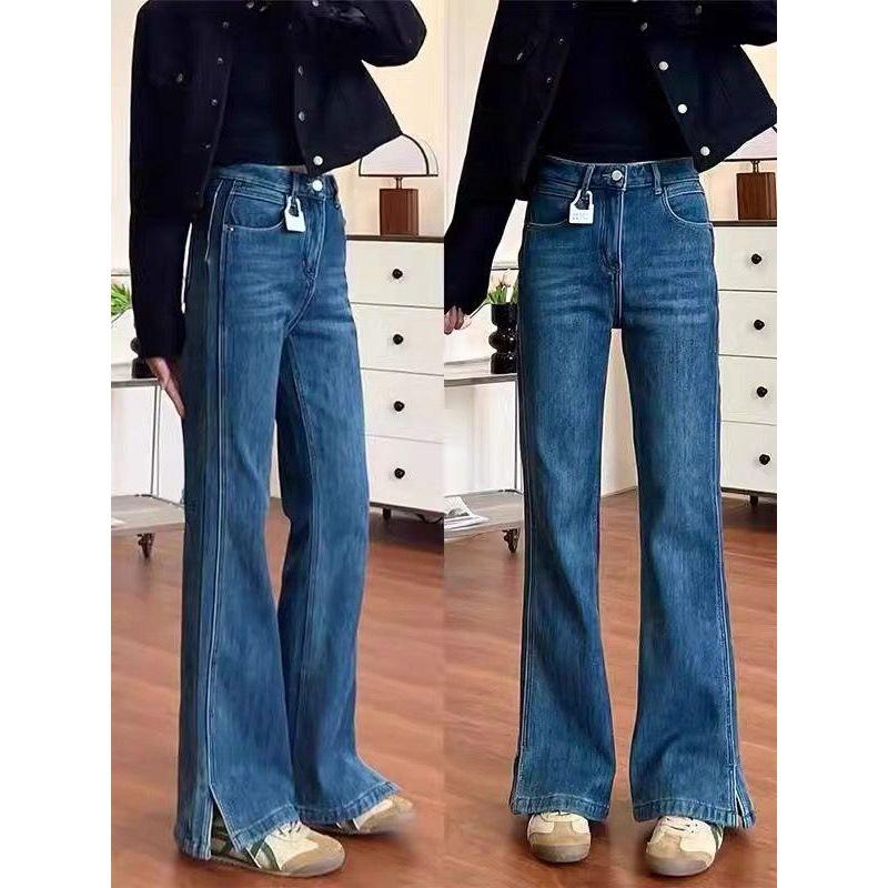 

Light Blue High-Waisted Stretchy Bell Bottom Jeans for Women - Autumn 2025 Plus Size Floor-Length Micro-Flare Pants XL
