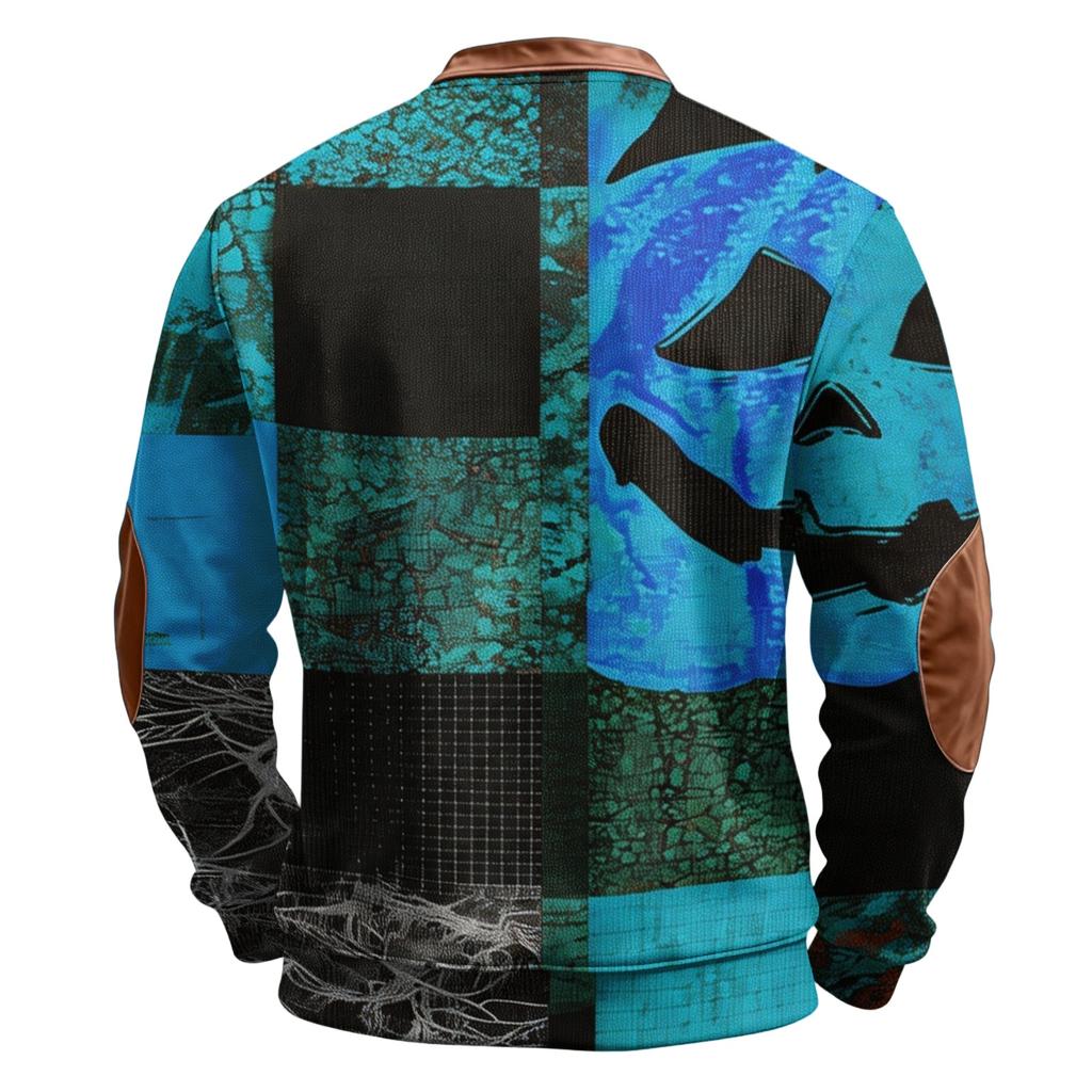 Men's Casual Retro Half Zip Long Sleeve Sweatshirt with Halloween Print