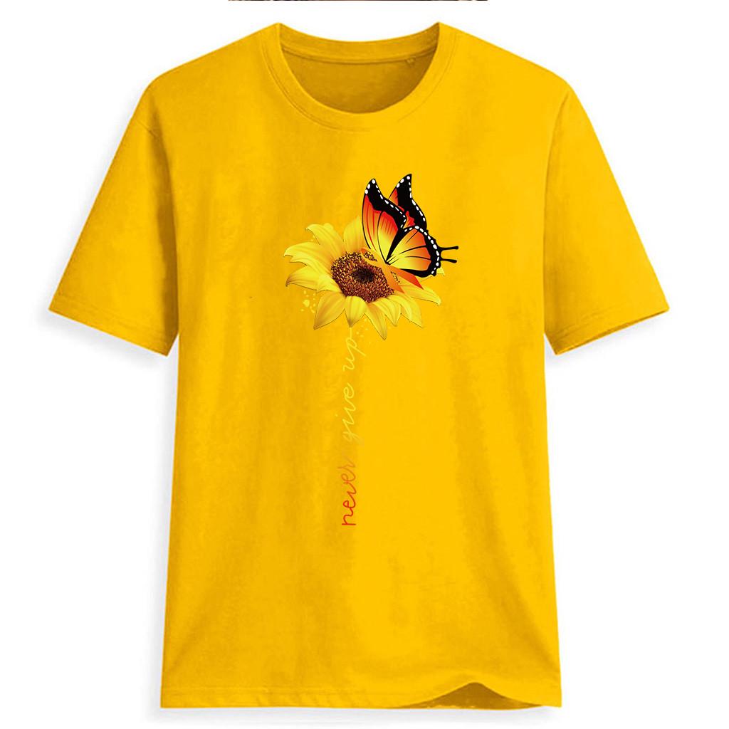 WUAI-Women T-Shirts,Casual Short Sleeve Sunflower Print Slim Fit Tunic Tops Blouse Plus Size Camisas para Mujeres WUAI-Women T-Shirts,Casual Short Sleeve Sunflower Print Slim Fit Tunic Tops Blouse Plus Size Camisas para Mujeres