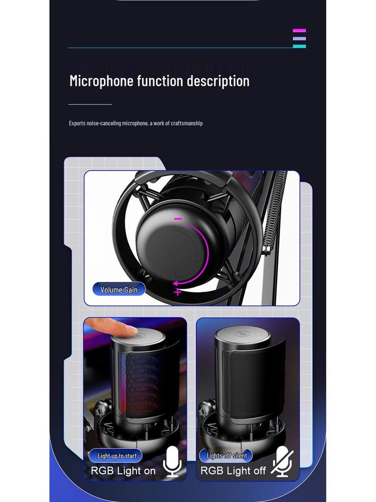 Esports USB Condenser Desktop Microphone with Boom Arm for Live Recording