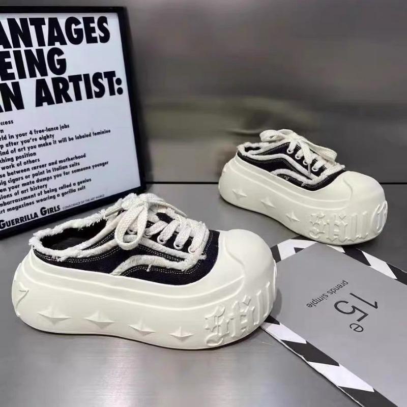 Denim big head muffin platform bread shoes women's spring new semi-drag small versatile shoes trend