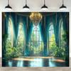 Spring Window View Tapestry Wall Hanging Garden Green Forest Scene Outside Vintage Window Crystal Light Wall Decor For Bedroom