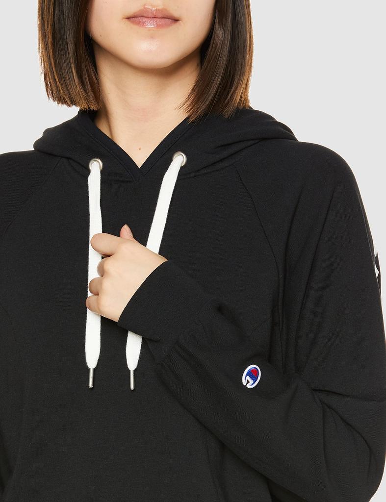 Champion TECH Terry Hooded Long UV Size L Women's WEAVE® Sweatshirt, Sleeve, Stretch, Lightweight, Quick-Drying, Protection, CW-XS101, Black,