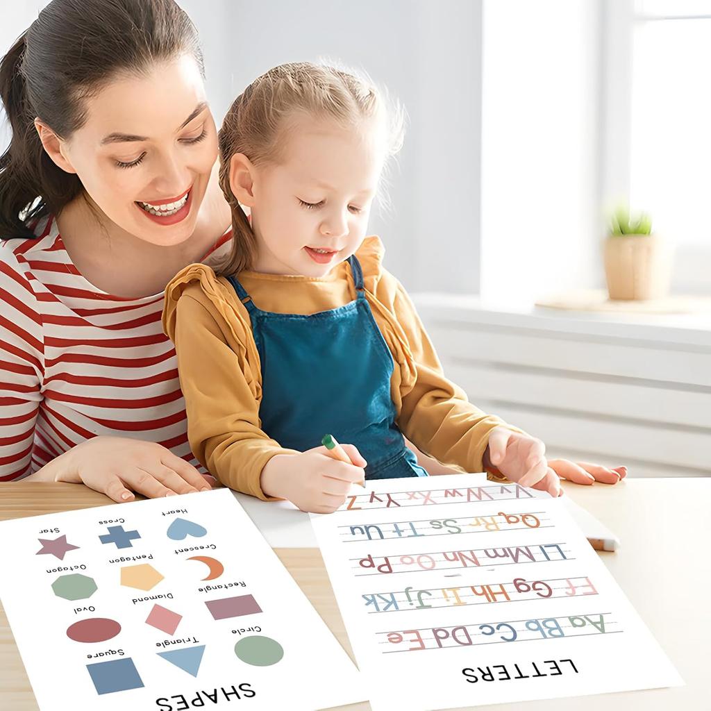 WINDVALE Educational Posters – Learning Posters for Toddlers, Preschool & Kindergarten – 6 Classroom Prints with Alphabet, Numbers, Colours,