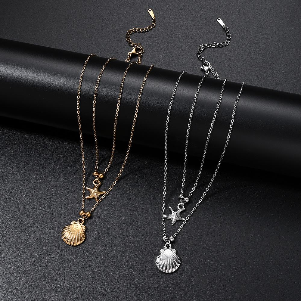 Ocean Series Double-Layer Starfish & Seashell Necklace for Women - Salt Spray Test Passed