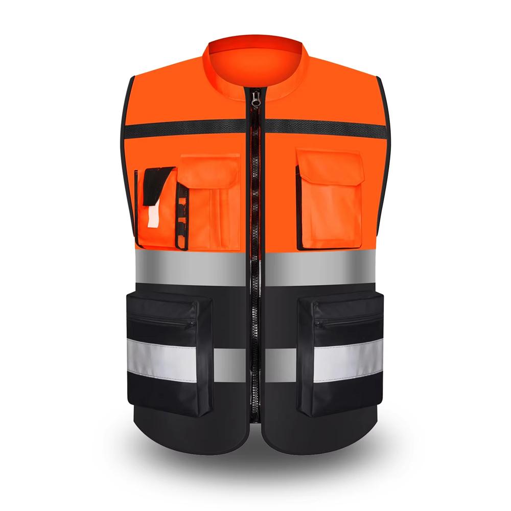 Custom Logo Safety Vest for Construction Work Two Tone High Visibillity Workwear Vest with Pockets and Zipper