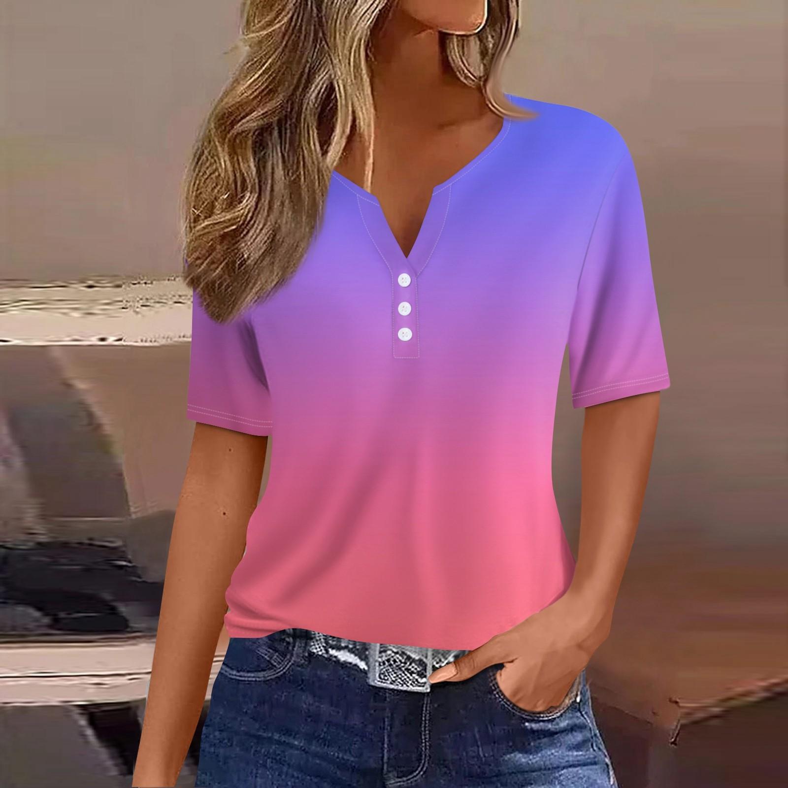 

Жен. Футболка Футболка С принтом Пуговицы С короткими рукавами Повседневные Выходные Мода Классический V-образный вырез Обычный Верх S