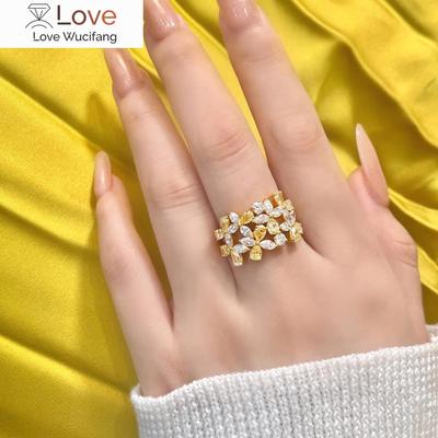 Luxusné trblietavé žlté zirkónové zásnubné svadobné prstene pre ženy skupinové osadenie krištáľový jemný prsteň ženské elegantné šperky