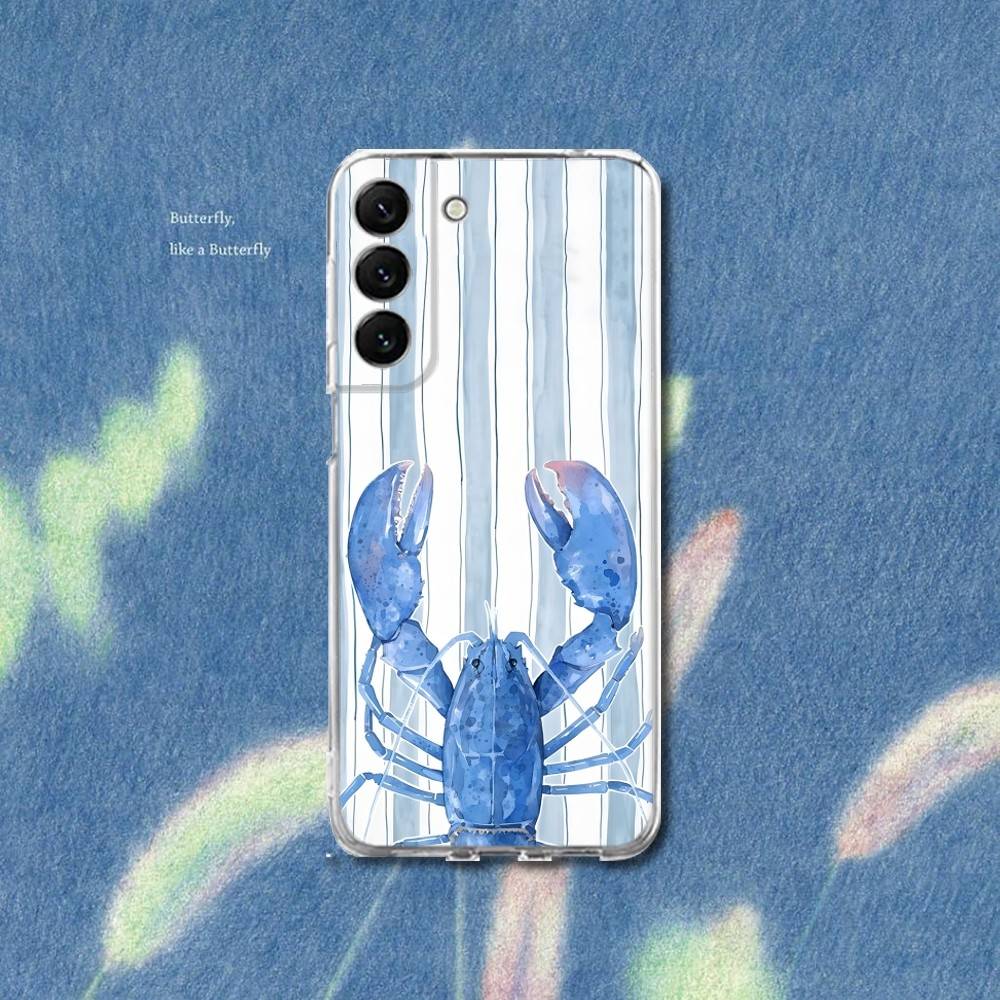 Lobster On Stripes Ocean Phone Case Silicone For Samsung S25,S23,21,22,20 Ultra,S20 FE lite,S10,9,PIus Note20ultra Cover Clear