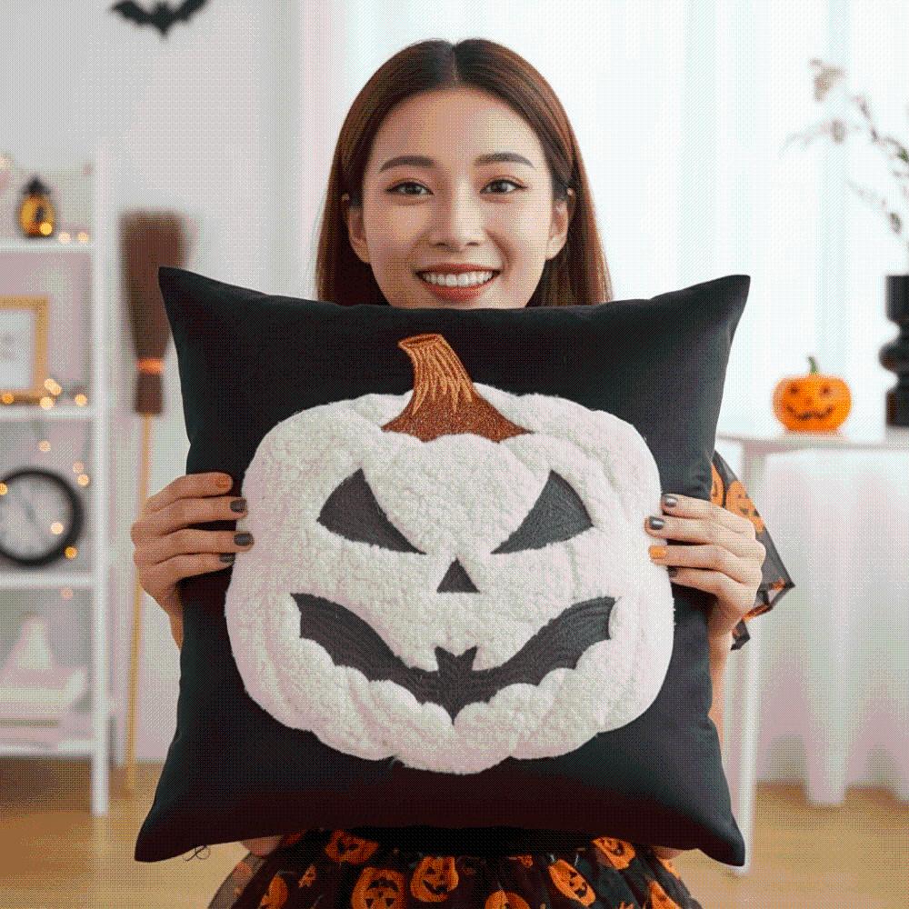 Cute Embroidery Halloween Cushion Cover Square Shape Embroidered Pillowcase  Sofa Decor