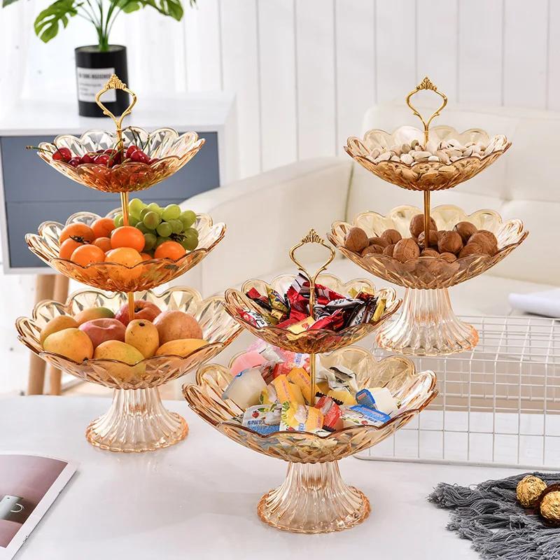 2/3 Tiers Fruit Snack Tray Plastic Bowls Desserts Holder Nuts Candy Displat Stand Decorative Party Serving Tray for Home Party