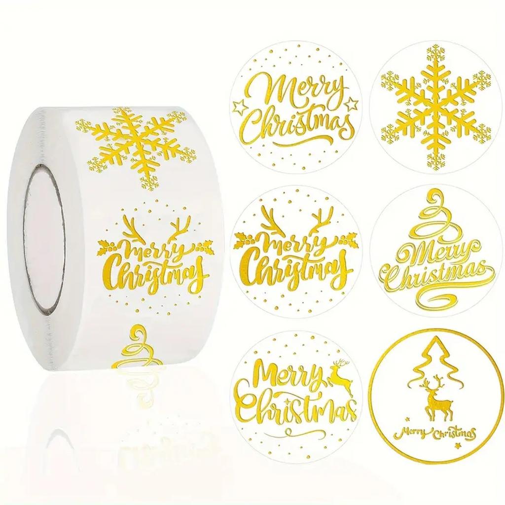 500 ks vánočních samolepek, štítků, rolí, kulatých vánočních visaček, zlaté fólie, veselých vánočních obálek, samolepek na pečetě, přání, dárky, vánoční párty dekorace