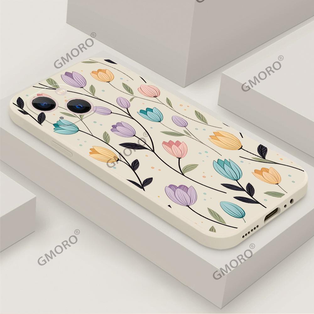 Summer Full Screen Color Tulip Mobile Phone Case iPhone17 Girls High Value Apple 16 Women's Silicone Soft Case