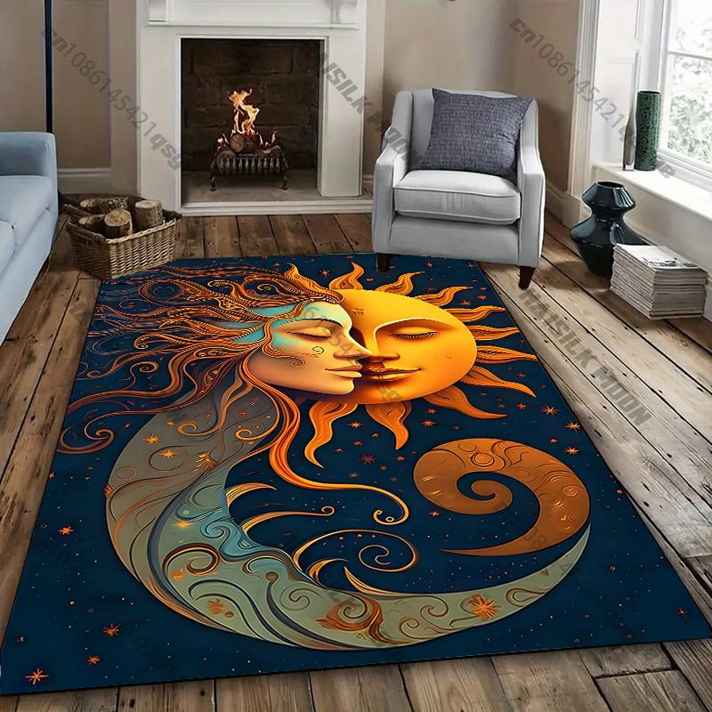 Golden Sun and Moon Design Rug for Living Rooms Carpet for Home Sofa Bedroom, Gift