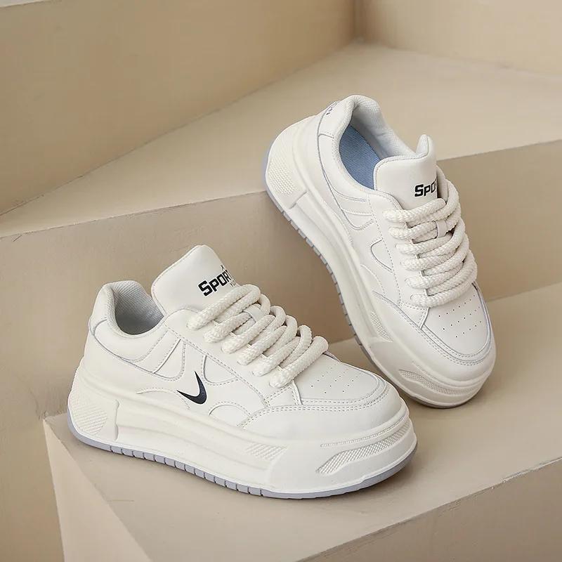 Fashion Women's Board Shoes Thick Soled Height Increasing Waterproof Sneaker Casual Versatile Vintage Lace-Up Running Sports 2025