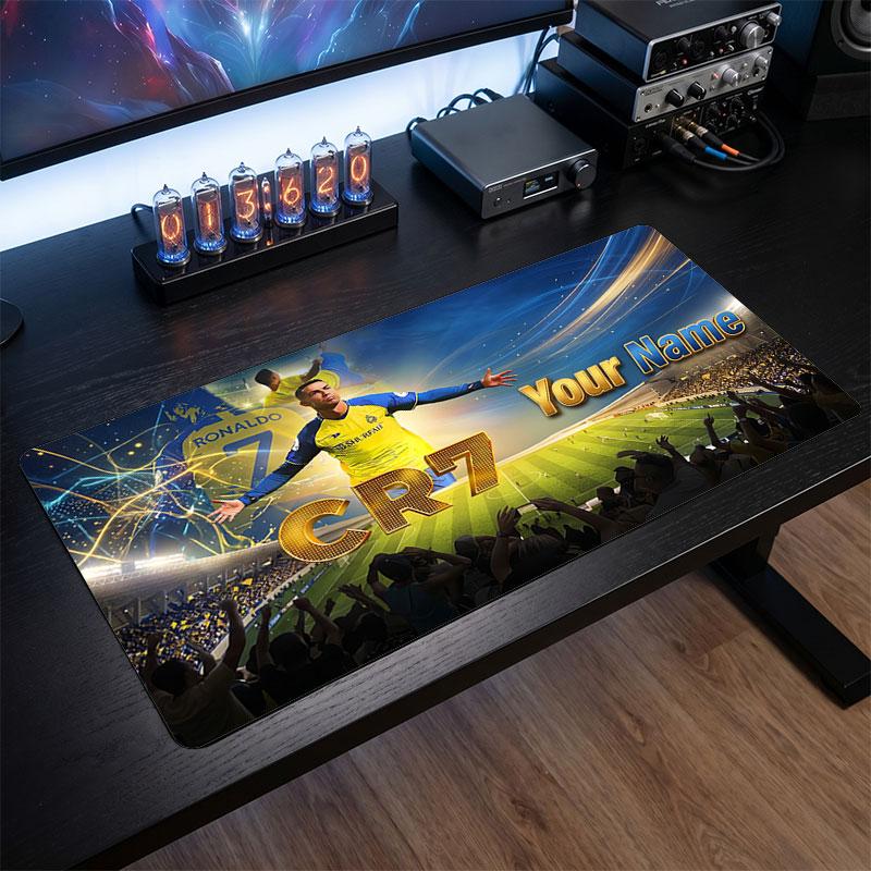Tappetino Mouse Grande Personalizzato Cristiano Ronaldo, Stampa Testo Nome Personalizzato, Tappetino Scrivania Antiscivolo Logo Calcio Regalo Gaming