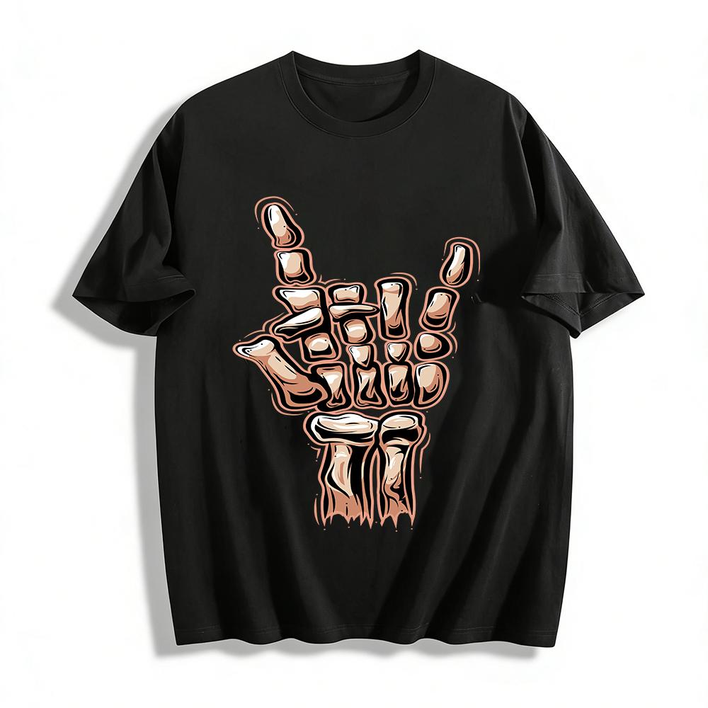 Vintage Skeleton Hand Rock Gesture Print Cool Unisex Casual T-Shirt Pure cotton T-shirt XXS