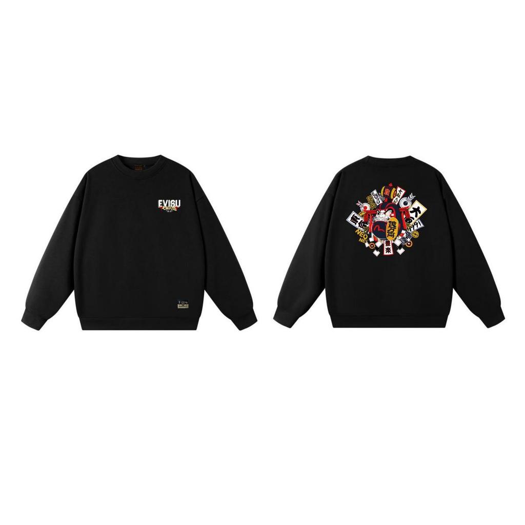 EVISU Fukujin 2025 Herbst-Hoodie: Herren Rundhals-Sweatshirt & Damen-T-Shirt mit neuem Druckmuster