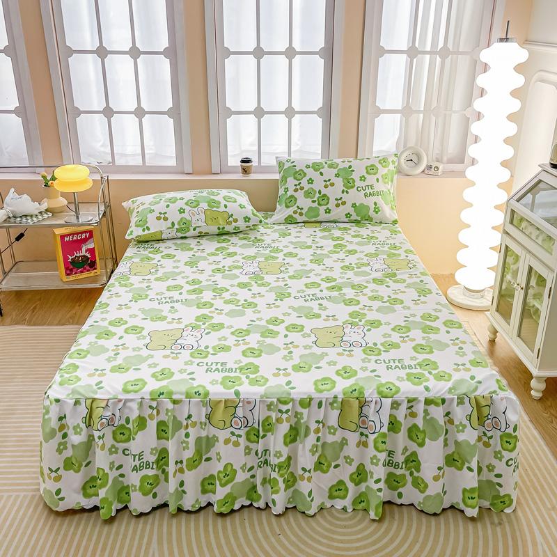 Soft Bed Skirt Printed Bed Cover with Rufffles Simple Style Mattress Protector falda de cama Lace Bed Sheets (No Pillowcase)