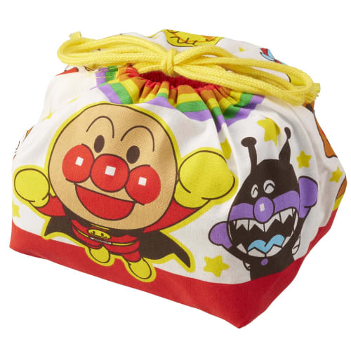 LEC Anpanman Lunch Bag with Name Space, Drawstring Bag, Approx. 15cm Wide X 13cm Deep X 16cm High