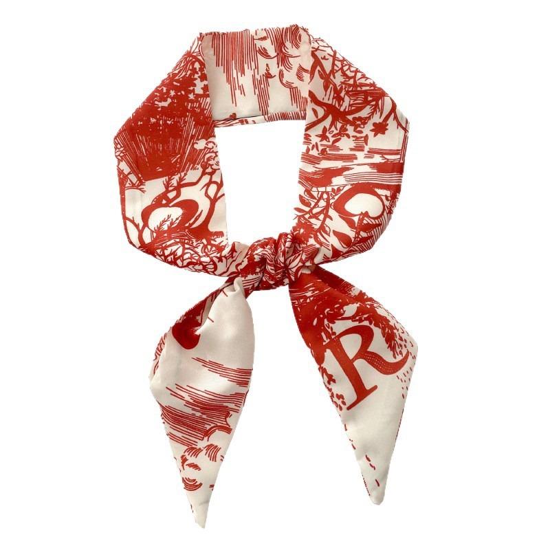 Long silk scarf, new 26-letter thin and narrow tie bag, gift tie, headband, versatile small tie.
