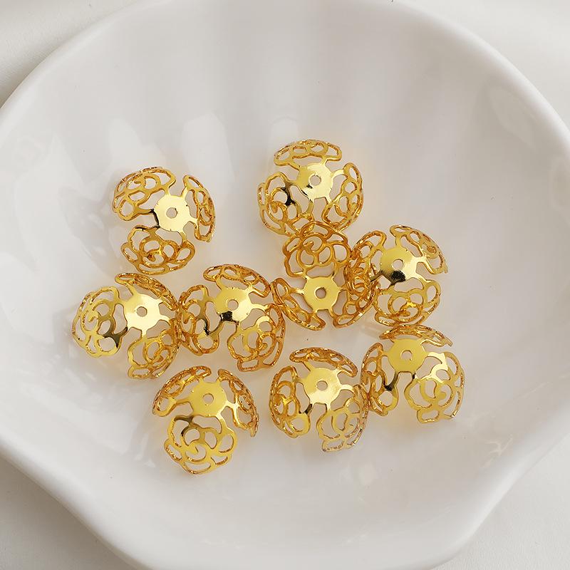 14K Gold Plated Colorfast Hollow Rose Petal Pearl Tray Cap for DIY Jewelry