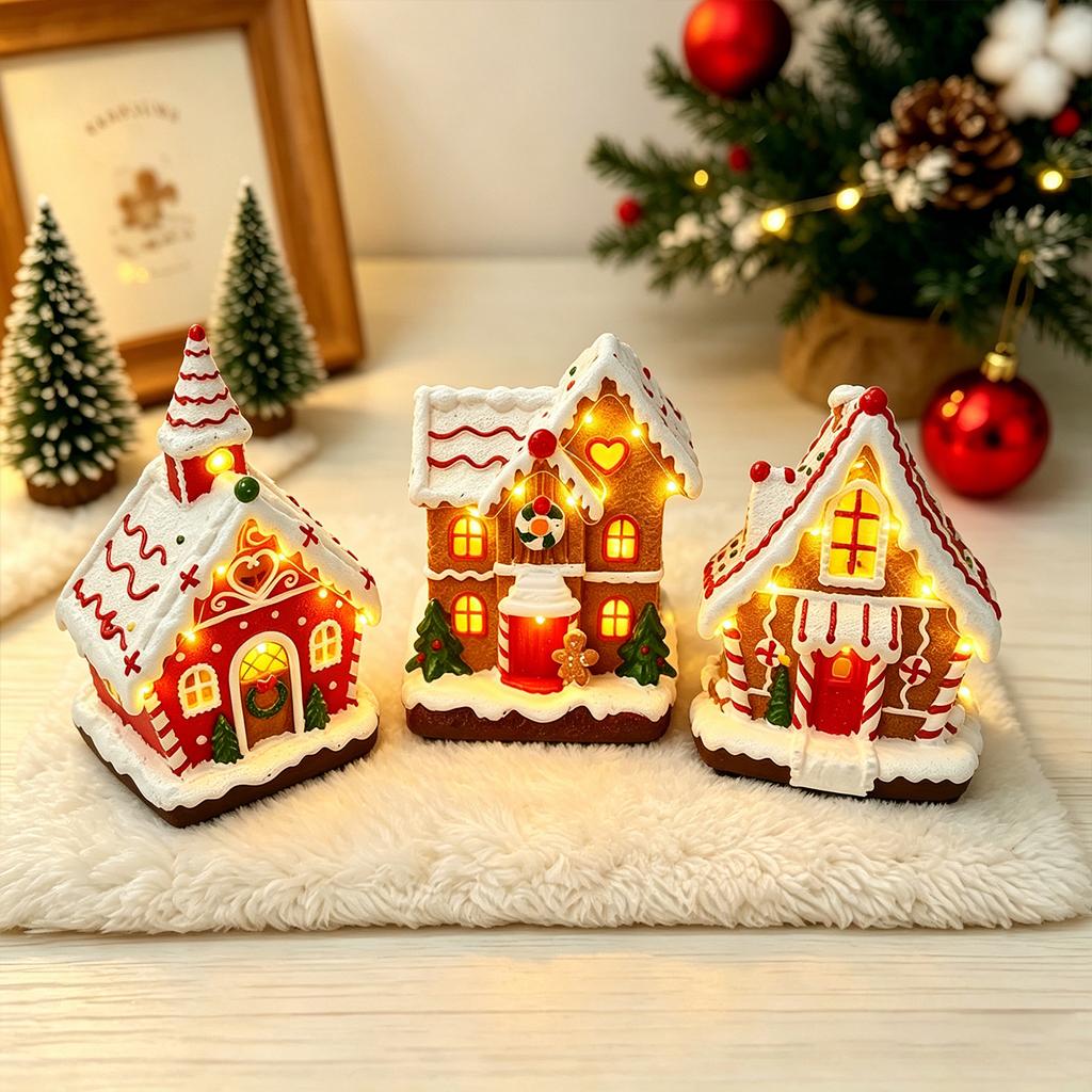 Christmas Gingerbread House Glowing Music LED Christmas Warm Light Candy House Window Desktop Decoration Christmas Gift