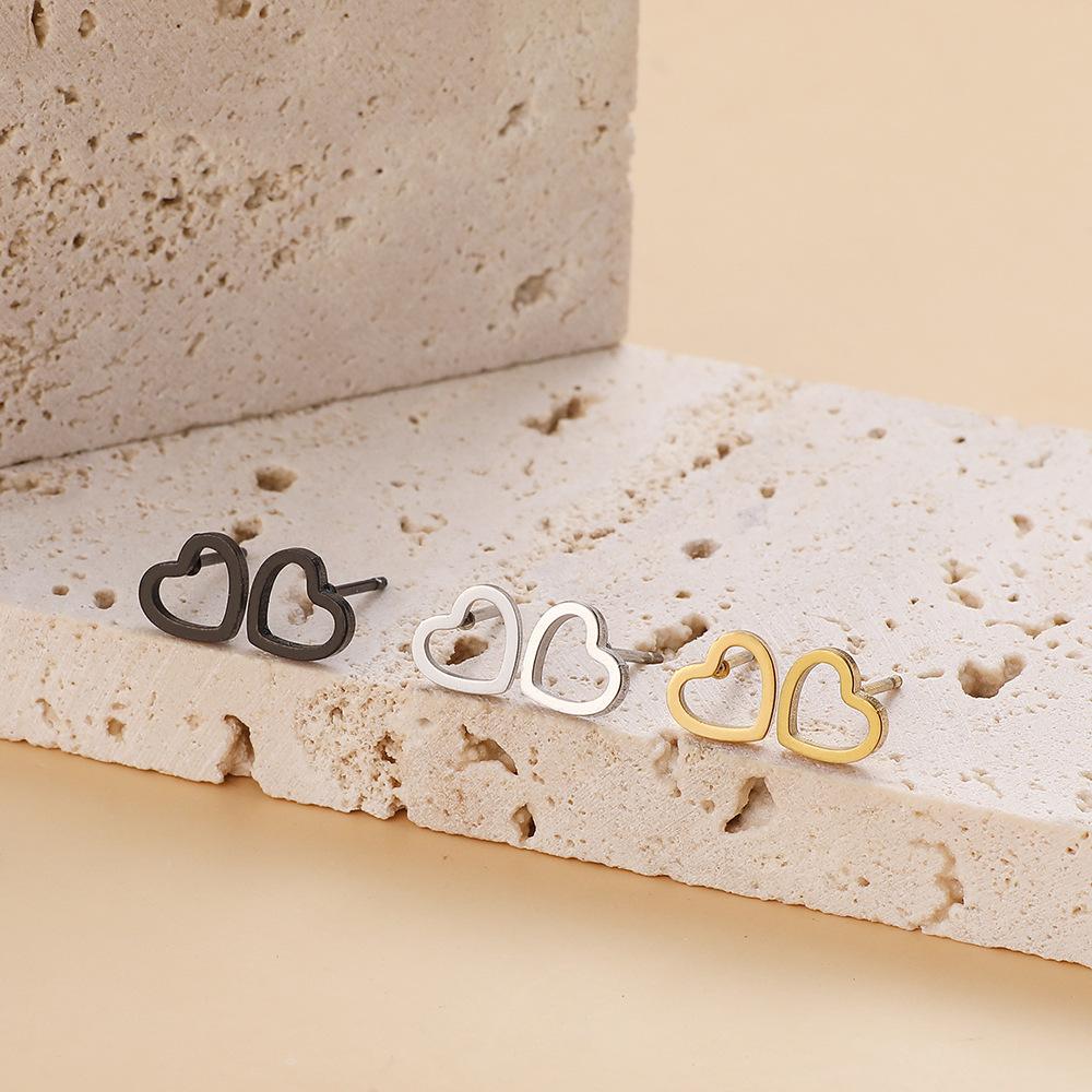 Stainless Steel Love Heart Stud Earrings For Women Girls Gold Color Sweet Fashion Ear Zircon Birthday Party Gifts Wholesale