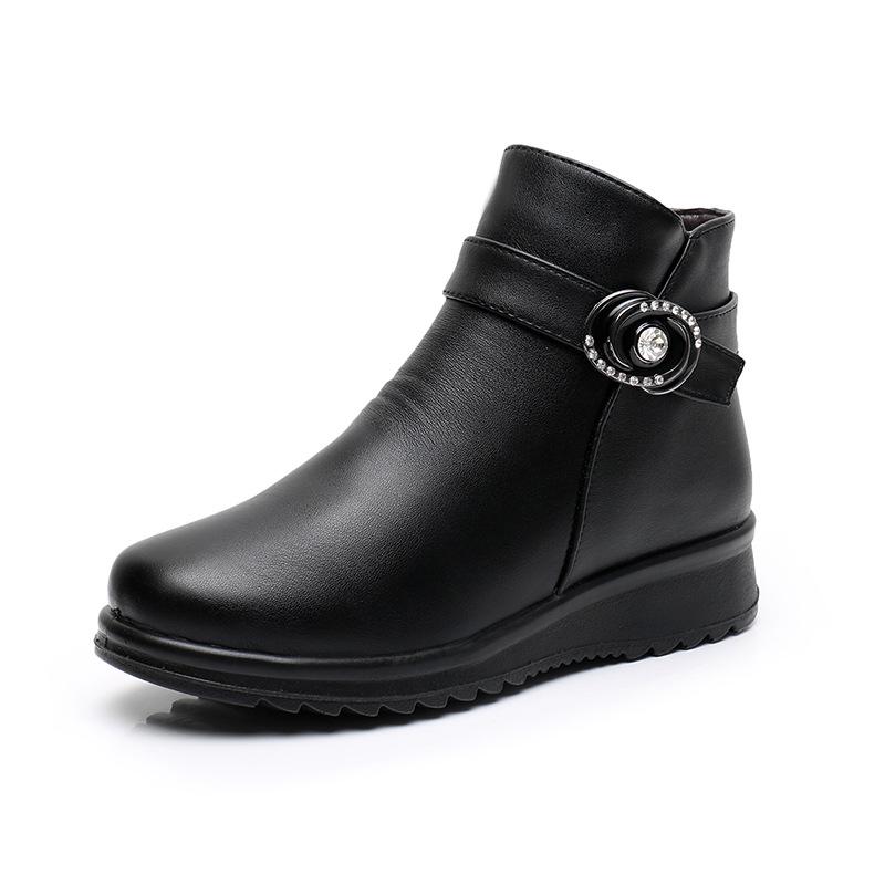 Γυναικείες Βελούδινες Μπότες Μικρού Μήκους από Βαμβάκι με Αντιολισθητική Σόλα για Μεσήλικες και Ηλικιωμένες - Ζεστά Χειμερινά Δερμάτινα Παπούτσια για Μαμάδες και Γιαγιάδες