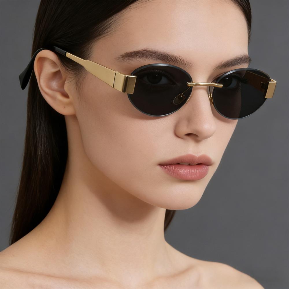 Luxury Gold Rimless Oval Sunglasses Men Women Vintage Narrow Frame Shades Fashion Black Lens UV Protection Eyewear