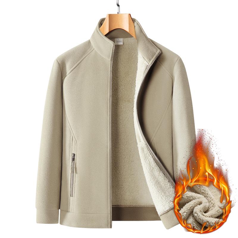Men's Large Fleece Jacket: Warm Lined, Thickened for Autumn and Winter - Perfect for Middle-Aged Dads.