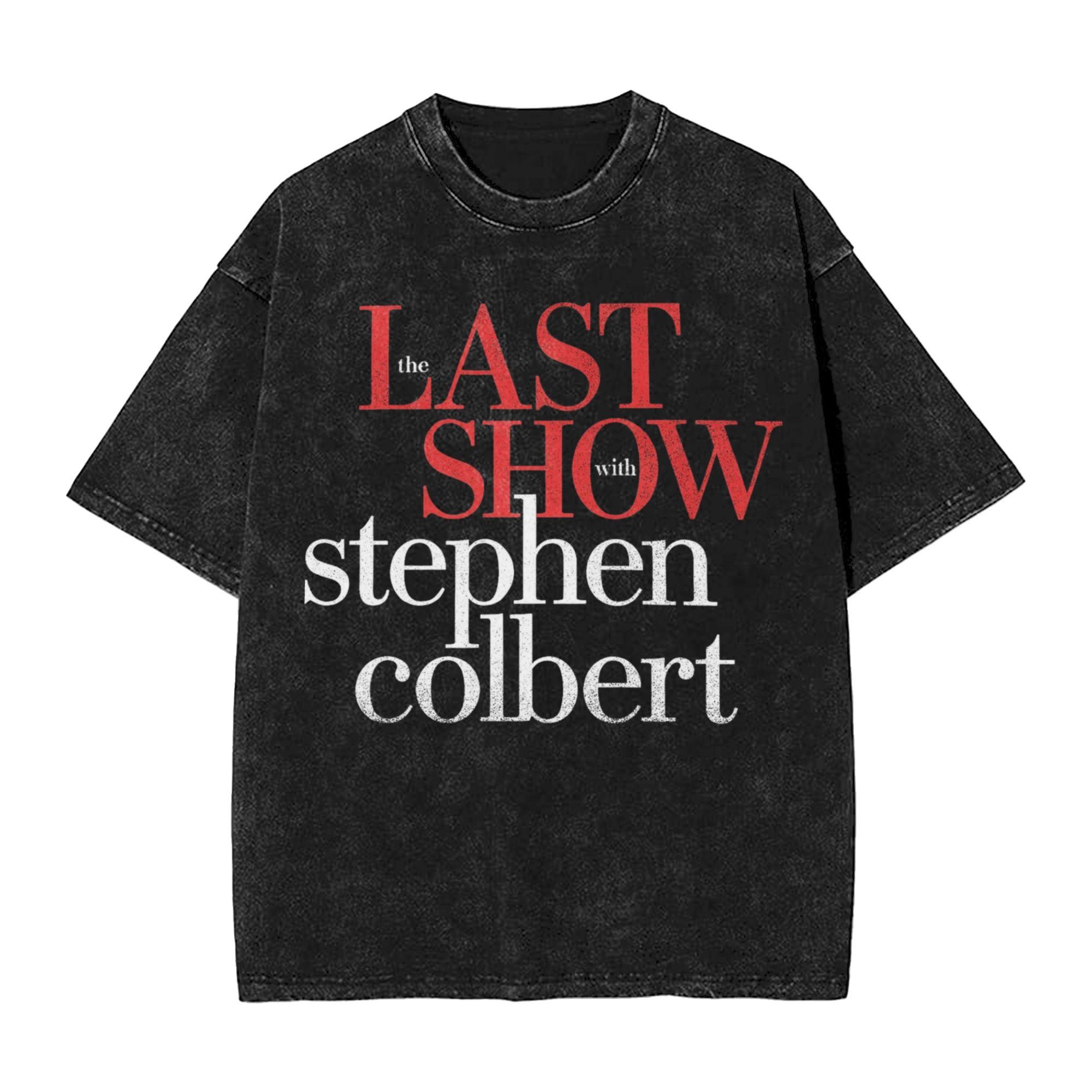 Stephen Colbert The Late Show T Shirts Hip Hop Washed Short Sleeve Street TShirts Casual for Unisex Women Streetwear Tees S