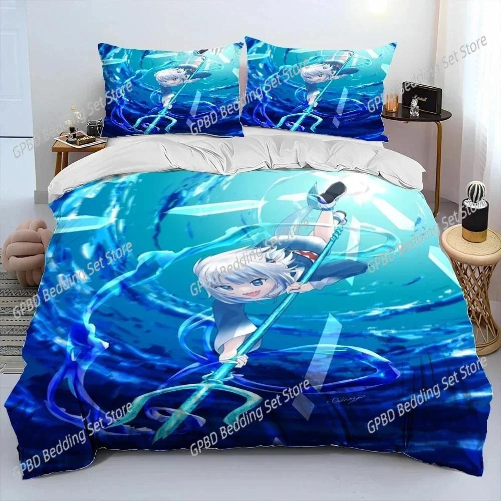 Cute Gawr Gura Hololive Anime Shark Bedding Set Single Twin Double Queen King Cal King Size Bed Linen Set