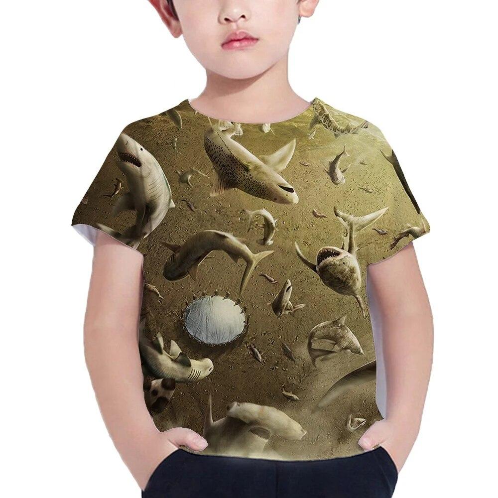 Shark Tshirt Kids Clothes Summer Animals Blue Sea T-Shirt For Boy Tee Shirt Children Top 2026 Short Sleeve 3d Print Girls Tees