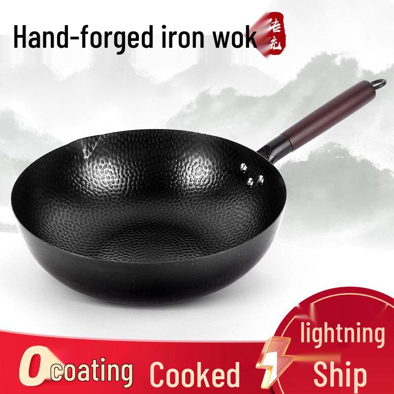 Shandong Handgehämmerter Eisen Wok, Antihaftbeschichtet, Flachboden Wokpfanne für Induktionsherde