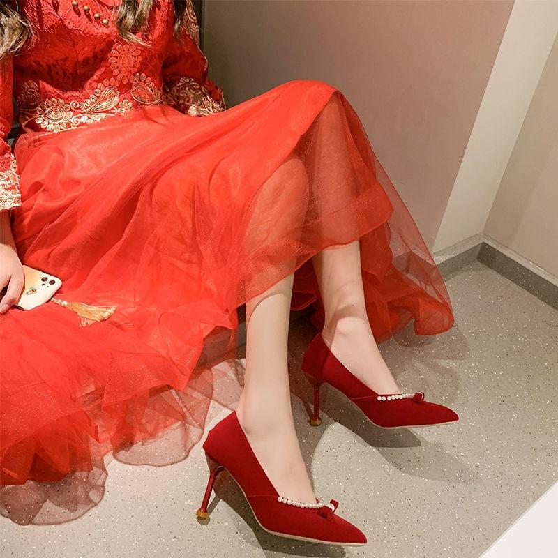 Commuter Versatile Pearl Point Shallow Mouth Versatile Medium Heel Coarse Heel High Heels Single Shoes Spring and Autumn New