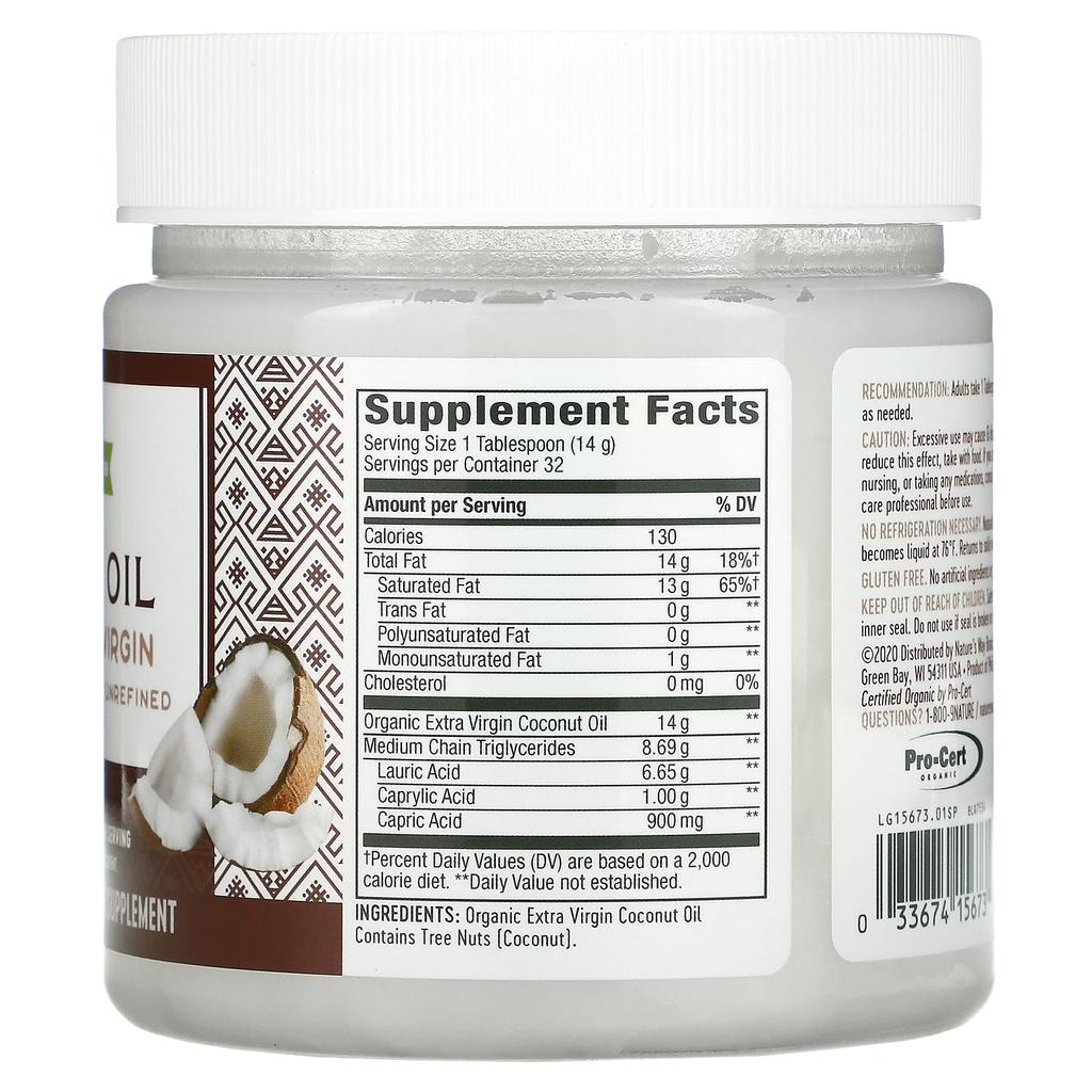 Nature's Way, Bio-Kokosöl, Extra Vergine, 453g (16 Unzen)